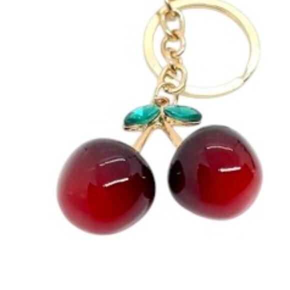3/$30 NEW RED CHERRY KEYCHAIN GOLD TONE BAG CHARM FRUIT ACCESSORY CUTE GIFT NWT - Picture 6 of 10
